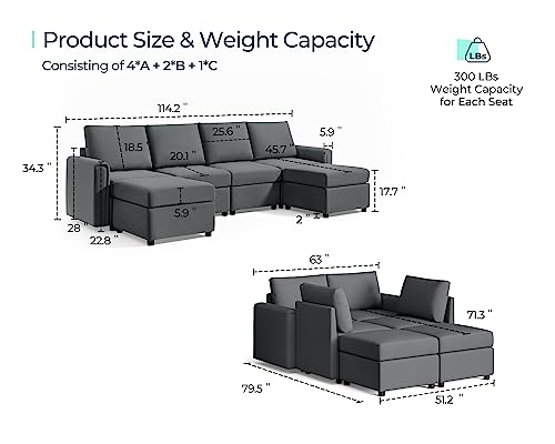 LINSY HOME Modular U Shaped Sectional Sofa with Storage, Blue M8981