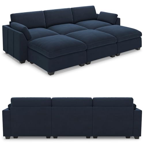 Belffin Extra Large Modular Sectional Sofa, 4-Seater L Shaped Velvet Couch, Black A1471