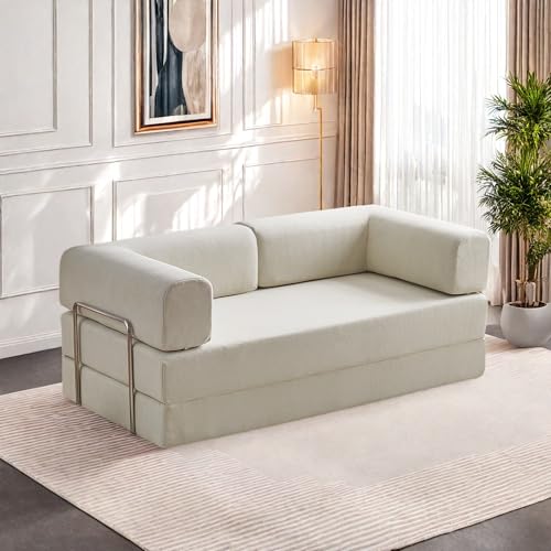 Convertible Floor Sofa Bed with Pillow Back and Armrest, Chenille, Dark Gray N4509