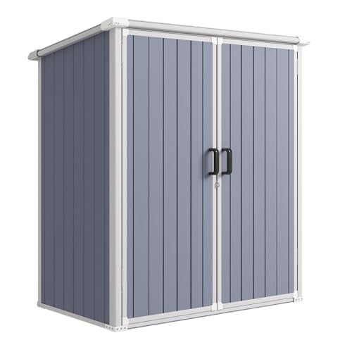 Aoxun 6 x 8 FT Outdoor Storage Shed with Window, Resin, Lockable Doors, Grey N693