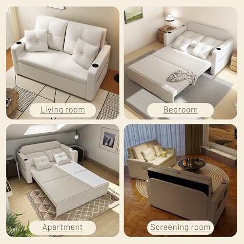 3 in 1 Pull Out Couch Convertible Sleeper Sofa Bed with Cup Holders, Grey U432