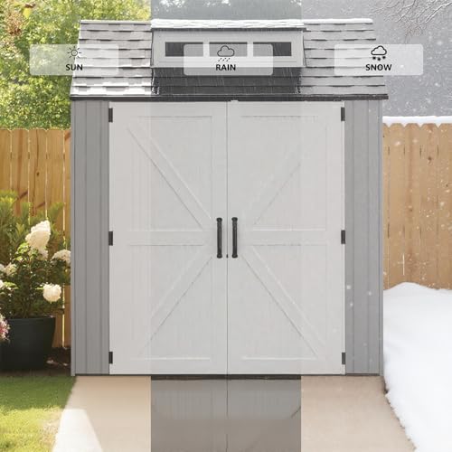 Resin Outdoor Storage Shed with Floor, Weatherproof, Lockable, Brown, 7x7 FT S969