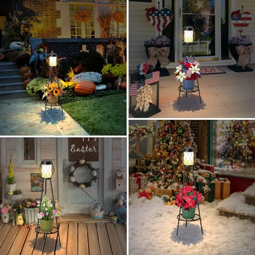 2 Pack Solar Lights Outdoor with Plant Stands - Metal Tripod Patio Decor M835880