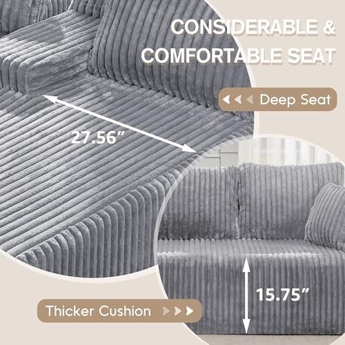Modular Sectional Sofa L-Shape Couch with Oversized Chaise, Grey Stripe I49459