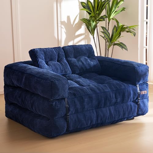 MAXYOYO Folding Sofa Bed L-Shaped Convertible Sleeper Couch with Pillow, Dark Grey X9070