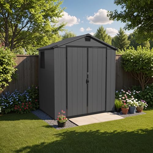 Patiowell 6 x 8 FT Plastic Outdoor Storage Shed with Floor, Dark Grey O60190
