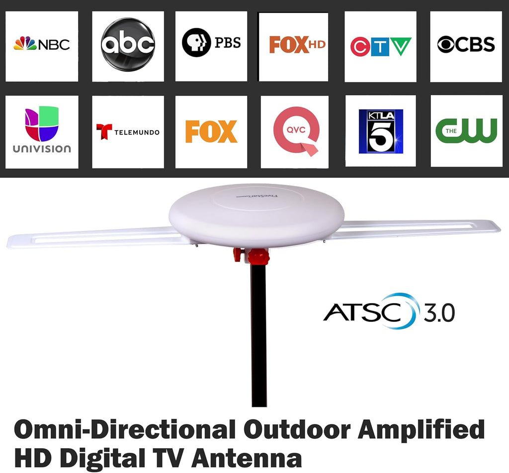 Five Star Omni-Directional Outdoor HD Digital TV Antenna 360 Degree, Supports ATSC 3.0 and 4K D82406