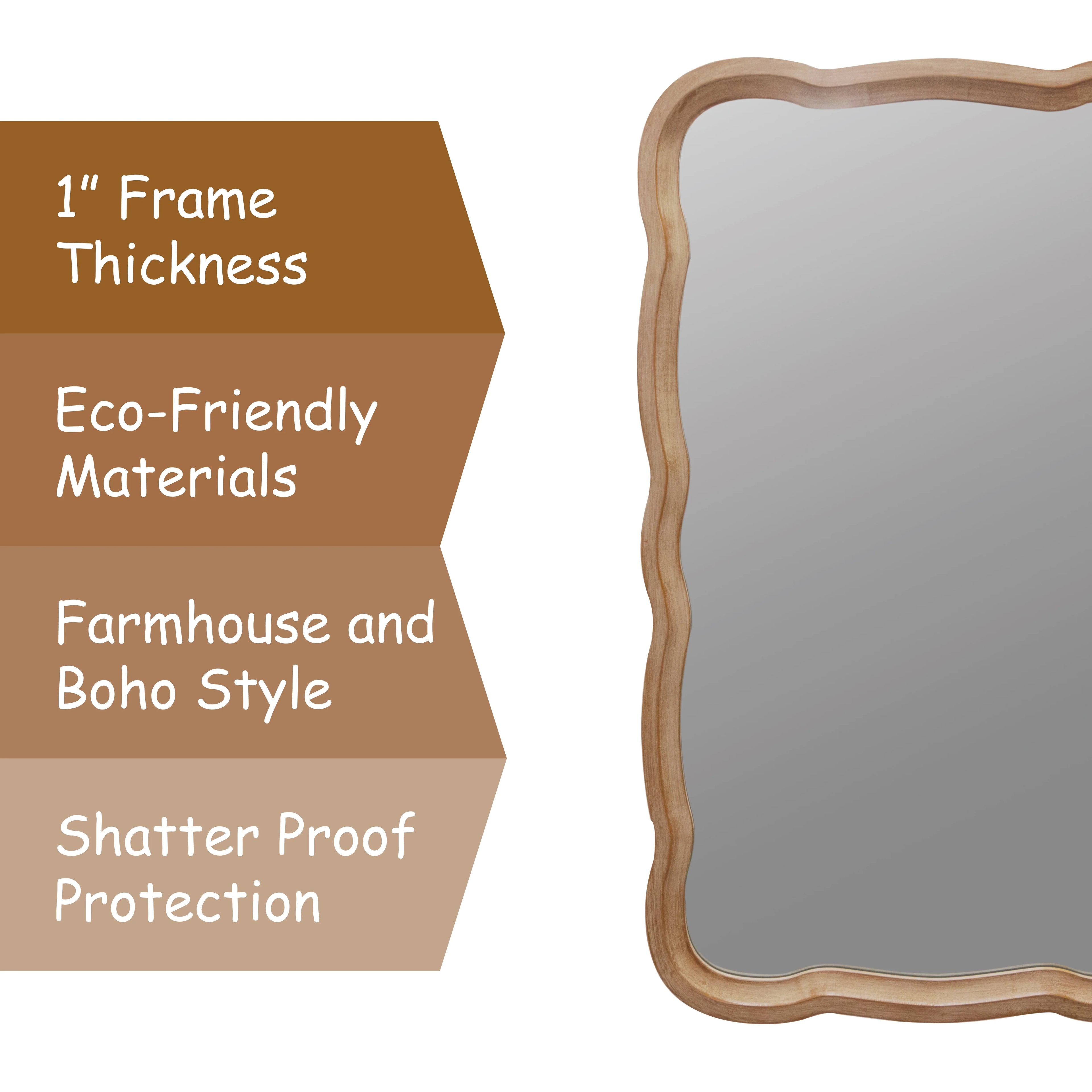 COZAYH Curved Wood Frame Accent Mirror, Farmhouse French Country Wall Mirror, 23.5"L x 38"W F7466