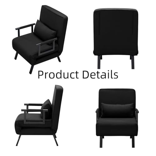 3 in 1 Sleeper Sofa Bed with Side Pocket, Black Convertible Futon Couch W34330