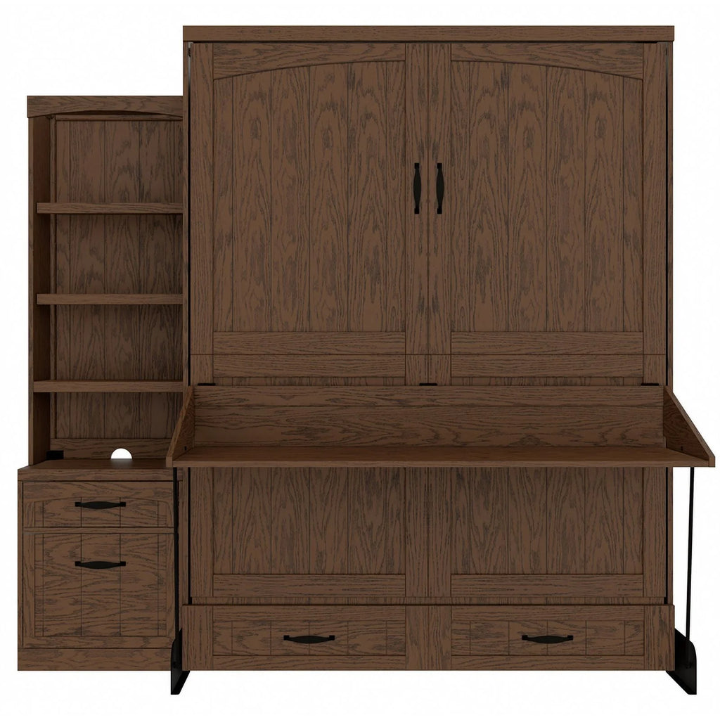 RoomAndLoft Cape Cod Wood Queen Murphy Wall Desk Bed with Shelf Storage, Brown U68106