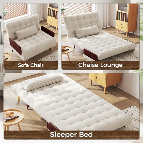 Convertible Chair Bed Sleeper for Adults with Wooden Arms, Linen G638