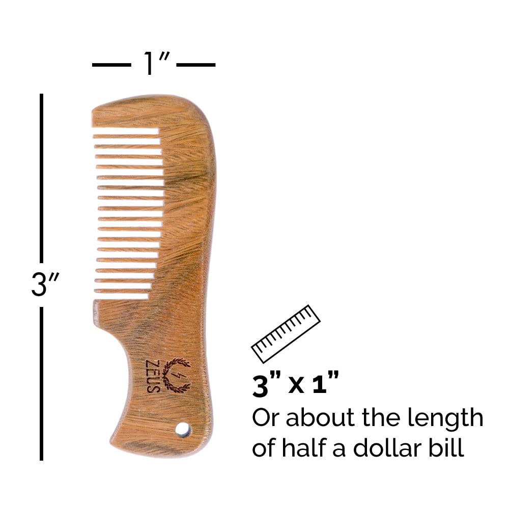 ZEUS Sandalwood Mustache Comb, Handmade Pocket Size Wooden Grooming Comb C81047