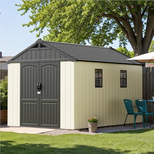 Patiowell 8 x 12 FT Plastic Outdoor Storage Shed with Floor, Window and Lockable Door F41822