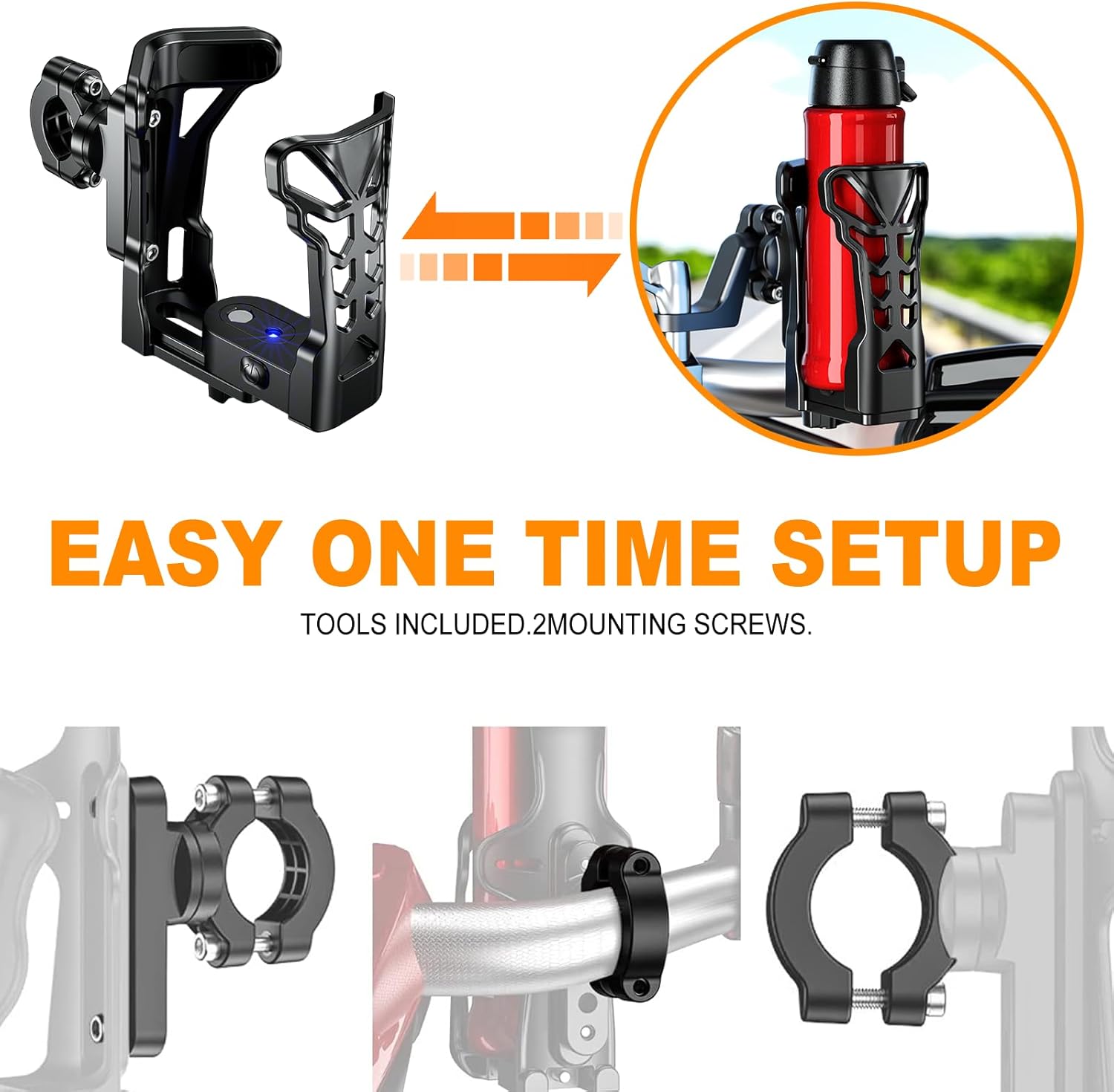 Motorcycle Cup Holder with 360° Rotation, Matte Black P473632