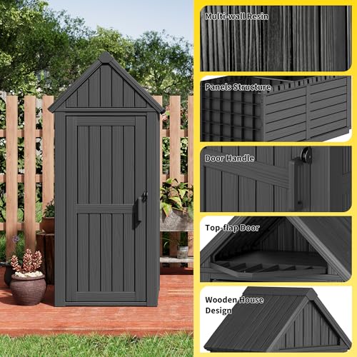 Outdoor Resin Storage Shed with Removable Shelves and Lock Ring, Black S55288