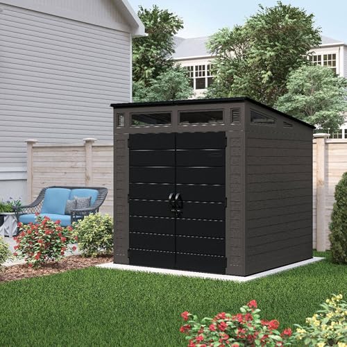 Suncast Modern Outdoor Storage Shed 200 cu ft Peppercorn Resin Plastic T2550