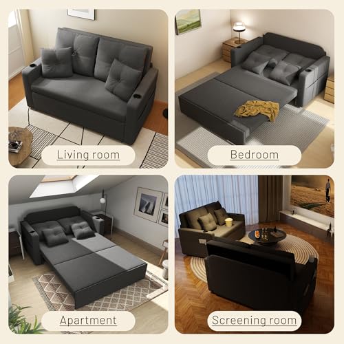 3 in 1 Pull Out Couch Convertible Sleeper Sofa Bed with Cup Holders, Grey U432