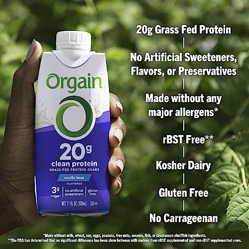 Orgain Clean Protein Shake, Vanilla Bean, 20g Whey, 11 Fl Oz (Pack of 12) L4233