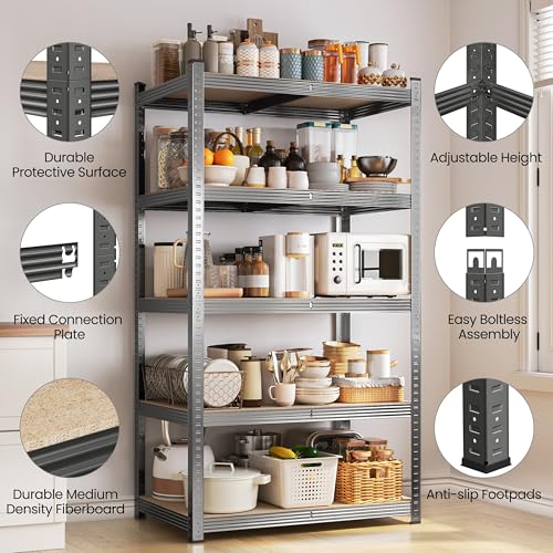 Yaheetech 5-Tier Heavy Duty Garage Shelving Unit, Adjustable Metal Storage Rack, Blue J339478