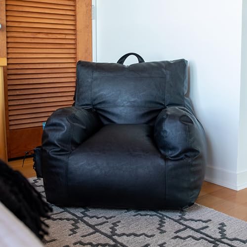 Big Joe Dorm Bean Bag Chair with Drink Holder, Black Smartmax, 3 ft Q1693