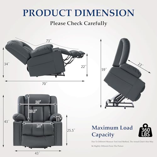 Large Power Lift Chair Recliner for Elderly with Heat and Massage, Dark Brown W500
