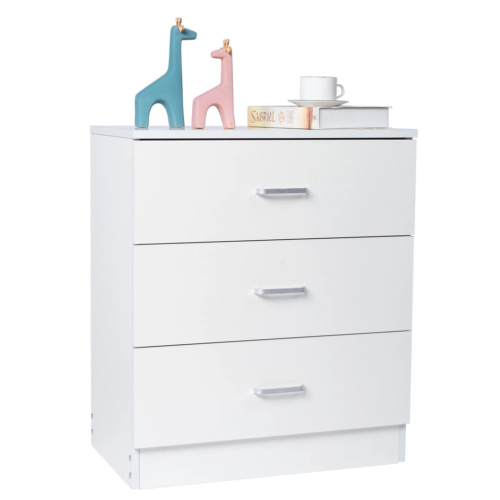 SYNGAR Modern 3-Drawer Wooden Dresser Cabinet, White R9601