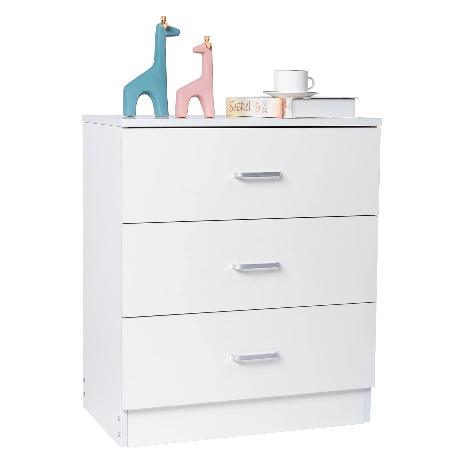 SYNGAR Modern 3-Drawer Wooden Dresser Cabinet, White R9601