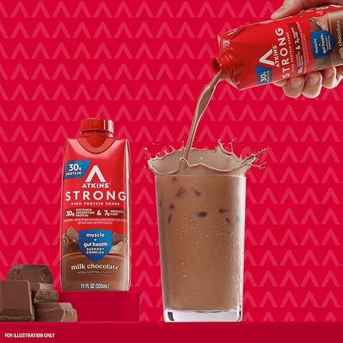 Atkins Strong High Protein Shake, Milk Chocolate, 30g Protein, 12 Count X136