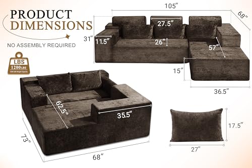 HABUTWAY 105" L-Shape Modular Sectional Sofa, Grey Velvet G848557