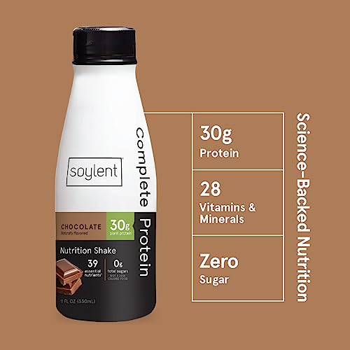 Soylent Complete Protein Shake, Chocolate, 30g Protein, Vegan, 11oz (12 Pack) S70120