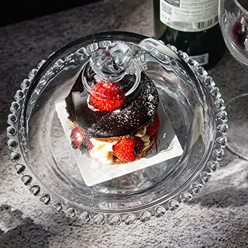 7" Crystal Cake Plate with Dome, Glass Serving Platter with Lid R996