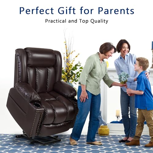 Large Power Lift Chair Recliner for Elderly with Heat and Massage, Dark Brown W500