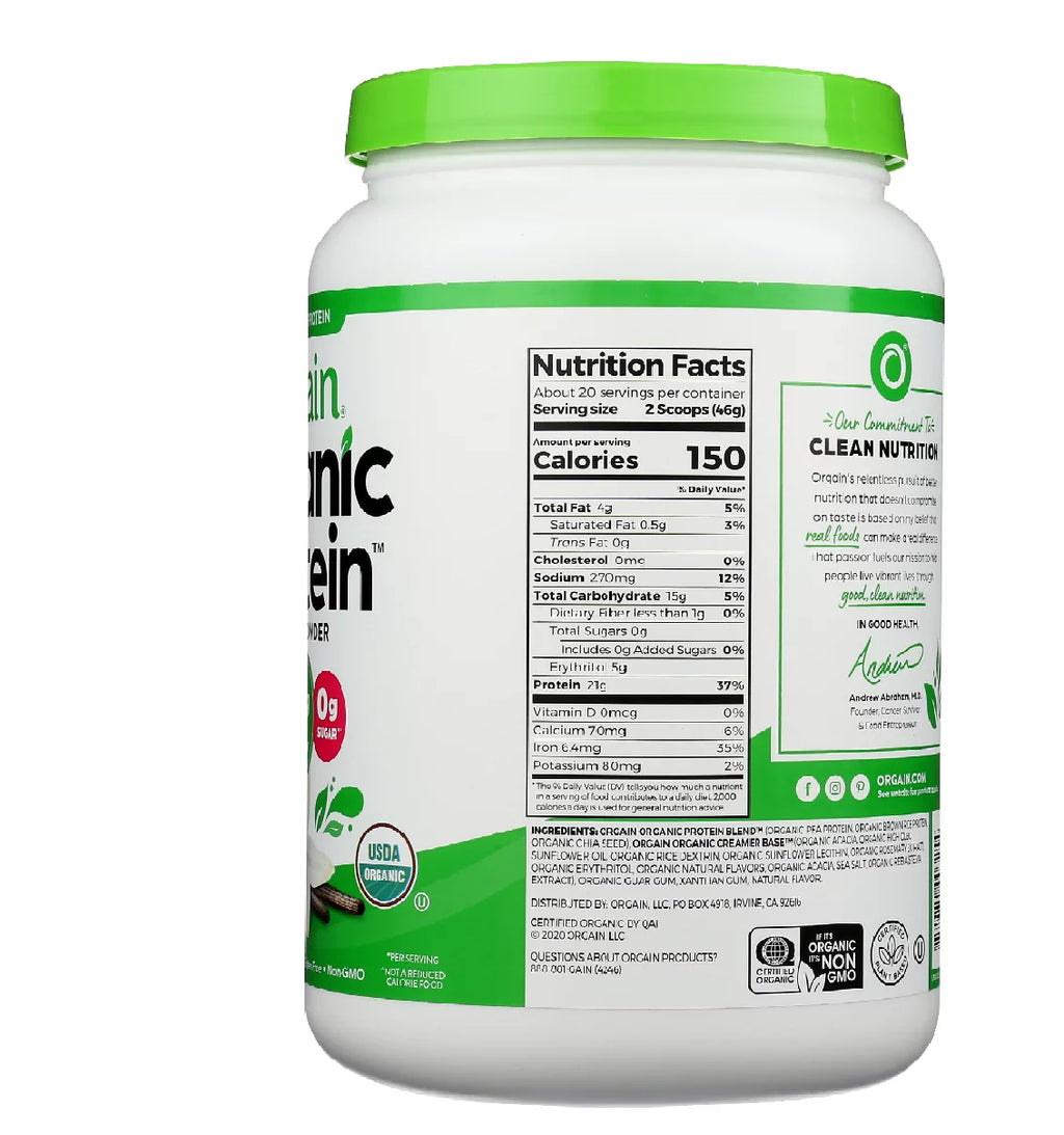 Orgain Sweet Vanilla Bean Organic Protein Powder, 2.05 lb U9754