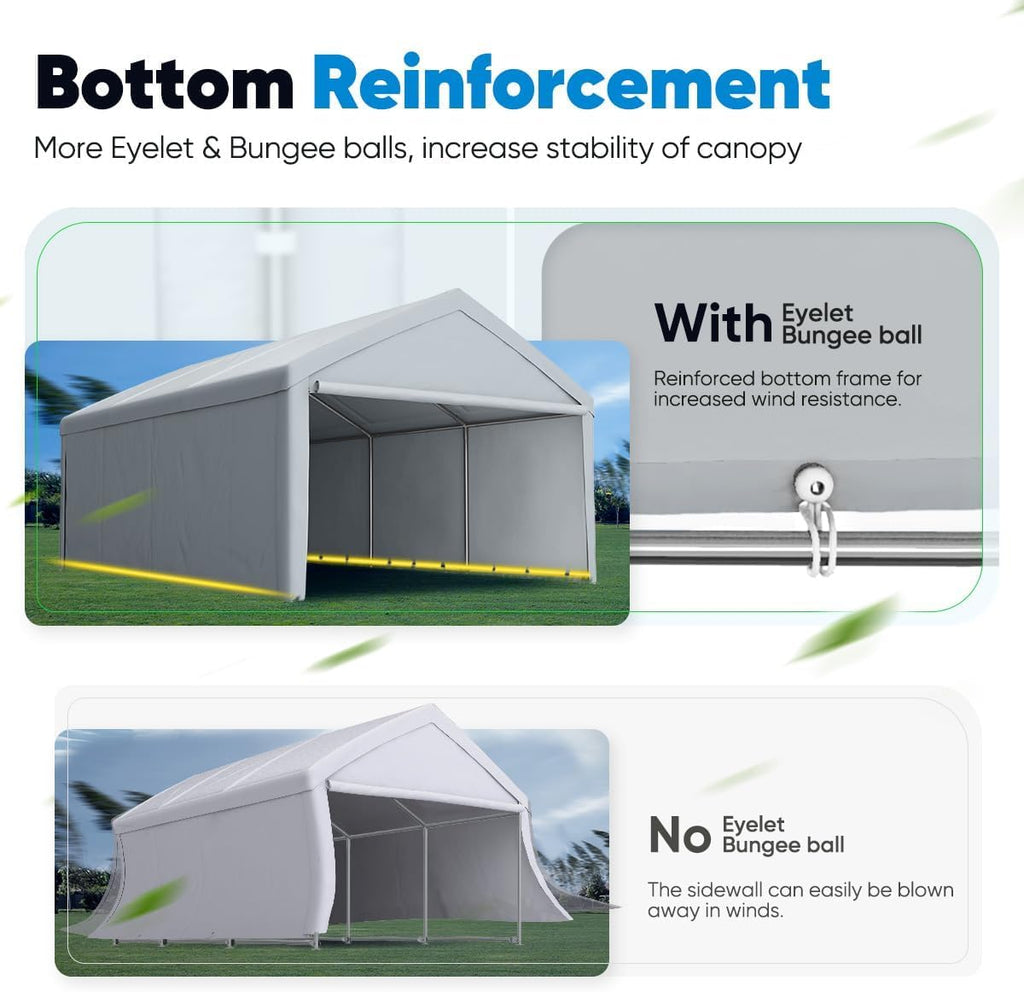 Quictent 13'x20' Heavy Duty Carport Galvanized Car Canopy Outdoor Boat Shelter - Silver Gray X40987