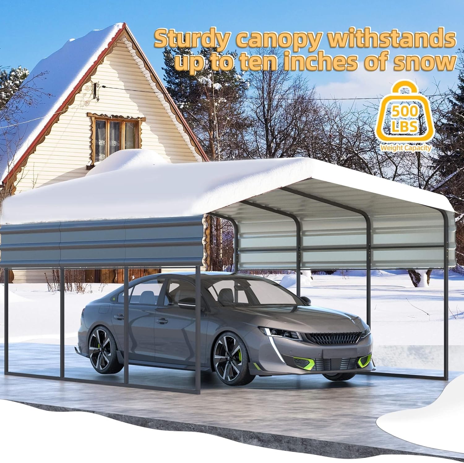 12'x20' Heavy Duty Metal Carport with Galvanized Steel Roof for 2 Car E840