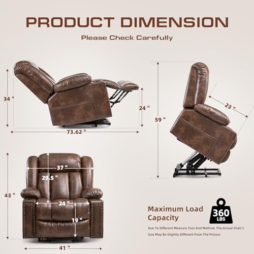 Large Power Lift Chair Recliner for Elderly with Heat and Massage, Dark Brown W500