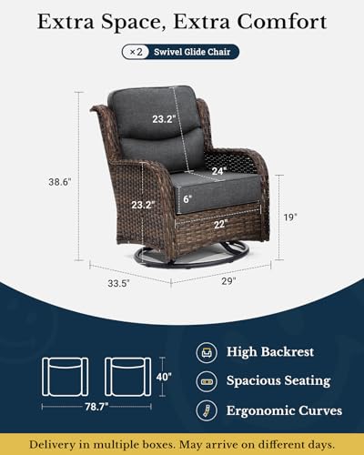 Luxury Patio Furniture Set 7PCS Wicker Conversation Set with Blue Cushions J5390