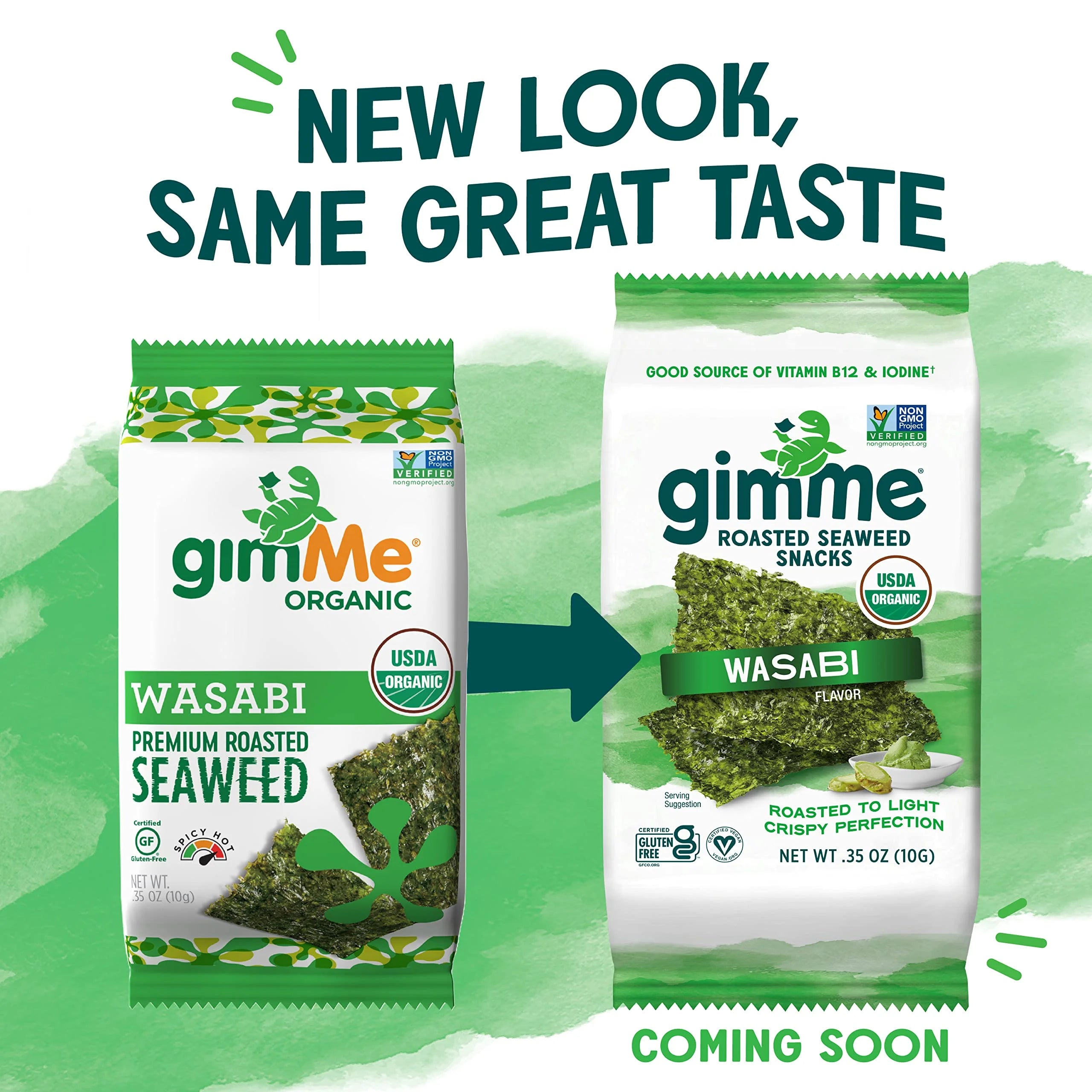 gimMe Wasabi Organic Roasted Seaweed Sheets, 12 Count O29793