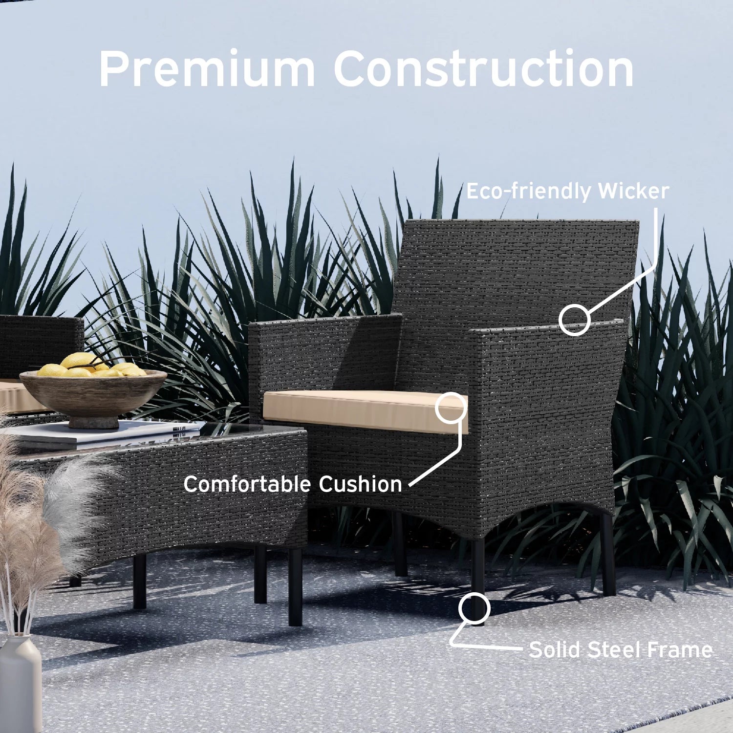 Nestl 4-Piece Outdoor Patio Furniture Set, Wicker, Black/Beige P798857