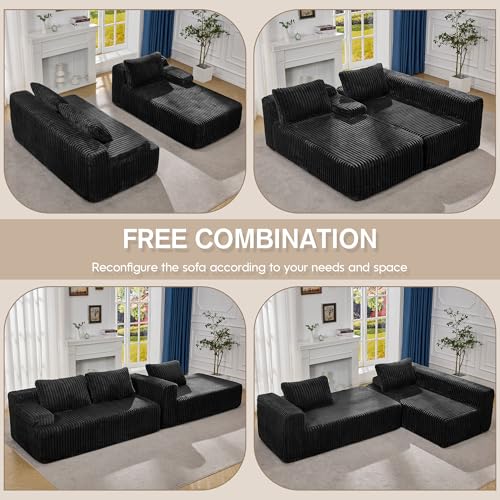 Modular Sectional Sofa L-Shape Couch with Oversized Chaise, Grey Stripe I49459