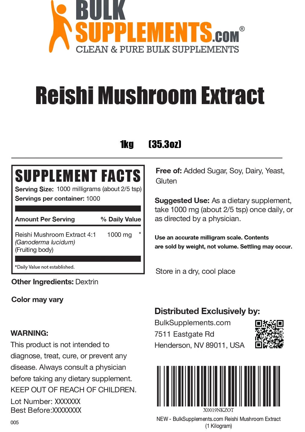 Reishi Mushroom Extract Powder Immune Support, 1 Kilogram F489