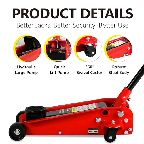 Pvillez Floor Jack, Heavy Duty Hydraulic Low Profile Steel Racing Jack, 2 Ton Capacity Blue H10635