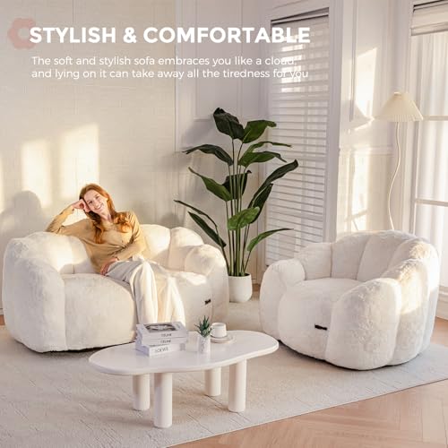 MAXYOYO Floral Shaped Bean Bag Sofa for Adults, Faux Fur, Beige M8911