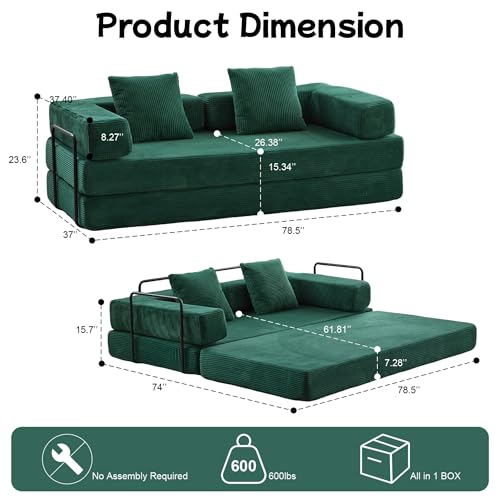 Convertible Floor Sofa Bed with Pillow Back and Armrest, Chenille, Dark Gray N4509