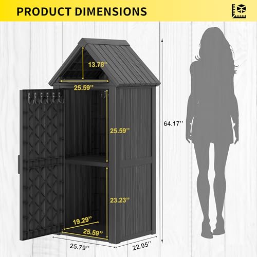 Outdoor Resin Storage Shed with Removable Shelves and Lock Ring, Black S55288