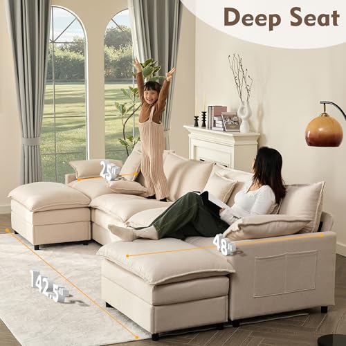 U Shaped Modular Sectional Sofa with Ottoman, Chenille, Black P2121