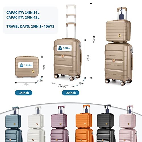 Somago 20" Carry On Luggage and 14" Mini Cosmetic Case Travel Set, Hardside Spinner Suitcase with TSA Lock, Ice Blue X216