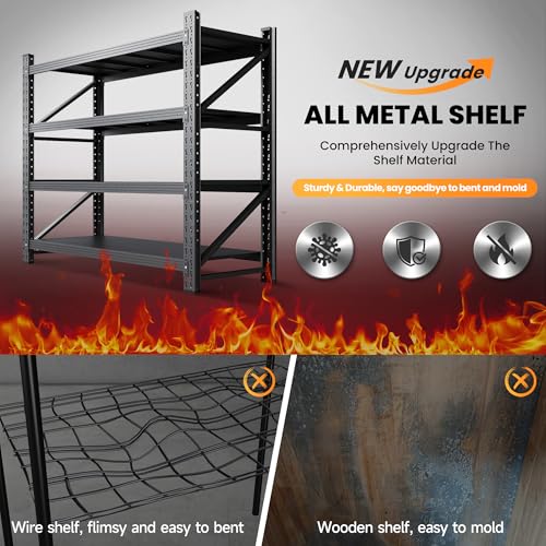 71" W Heavy Duty Steel Garage Shelving, 4-Tier Adjustable Storage Rack, Black C40455