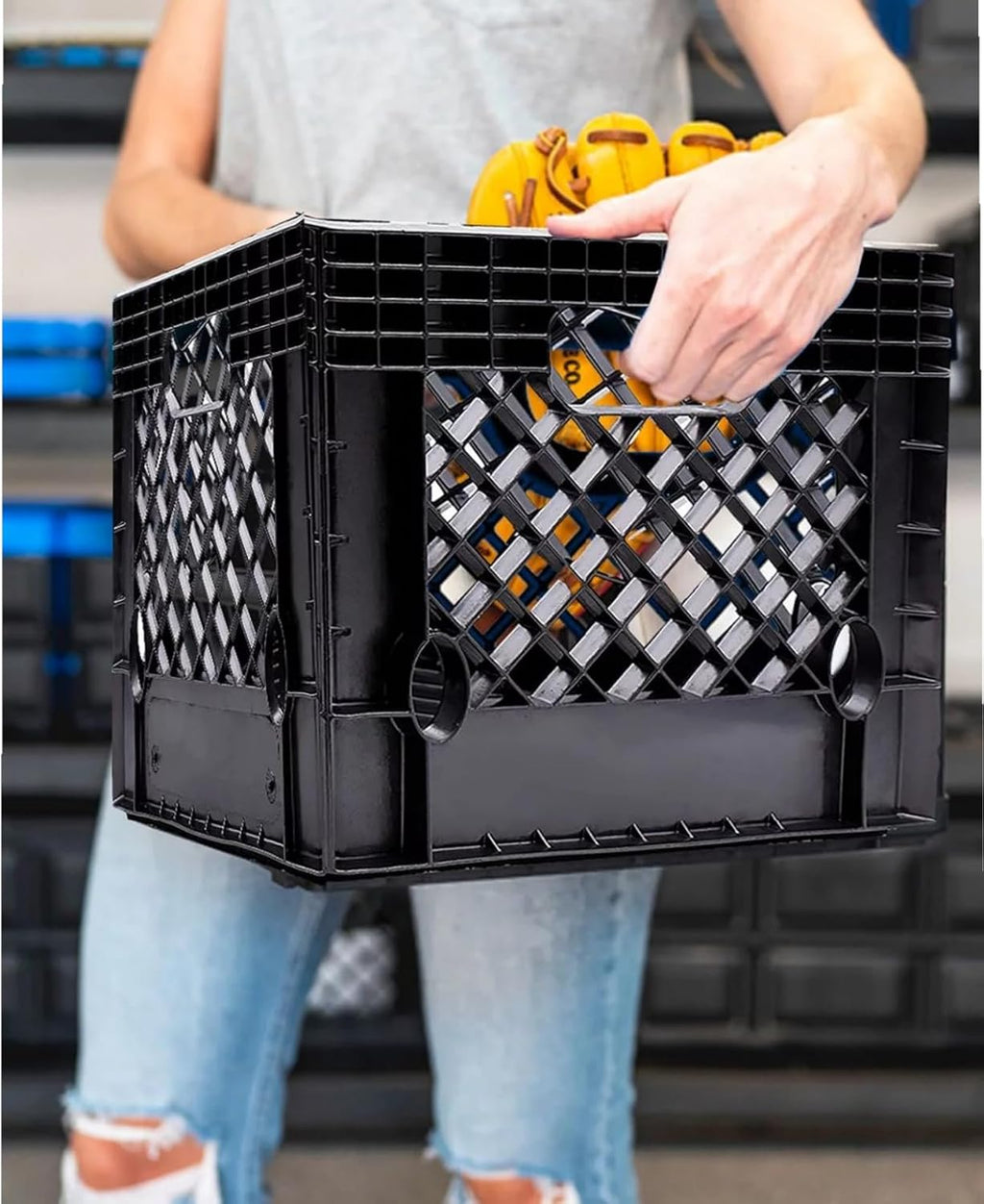 16QT Heavy-Duty Plastic Square Milk Crate, Black R74561