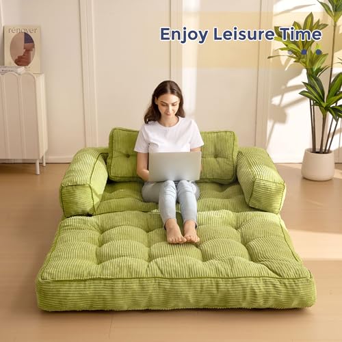 MAXYOYO Folding Sofa Bed L-Shaped Convertible Sleeper Couch with Pillow, Dark Grey X9070